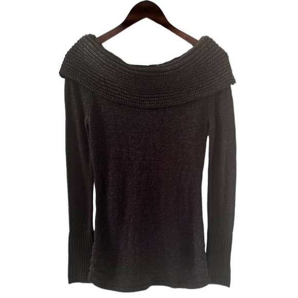 Bebe Black Shimmer Luxe Midtown Cowl Neck Off The Shoulder Sweater Size Small - Picture 3 of 10